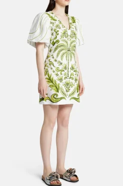 Milani V-Neck Short Sleeve Mini Dress in White and Green