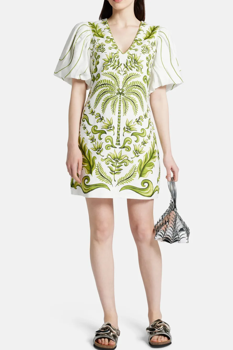 Milani V-Neck Short Sleeve Mini Dress in White and Green