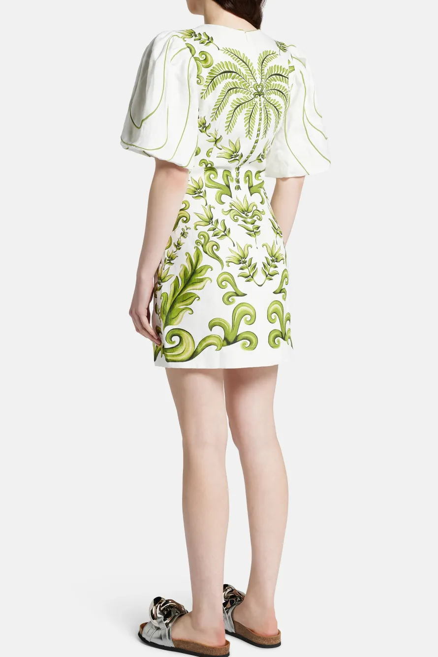 Milani V-Neck Short Sleeve Mini Dress in White and Green