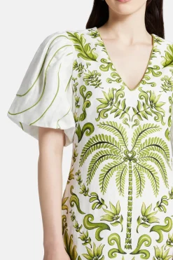 Milani V-Neck Short Sleeve Mini Dress in White and Green
