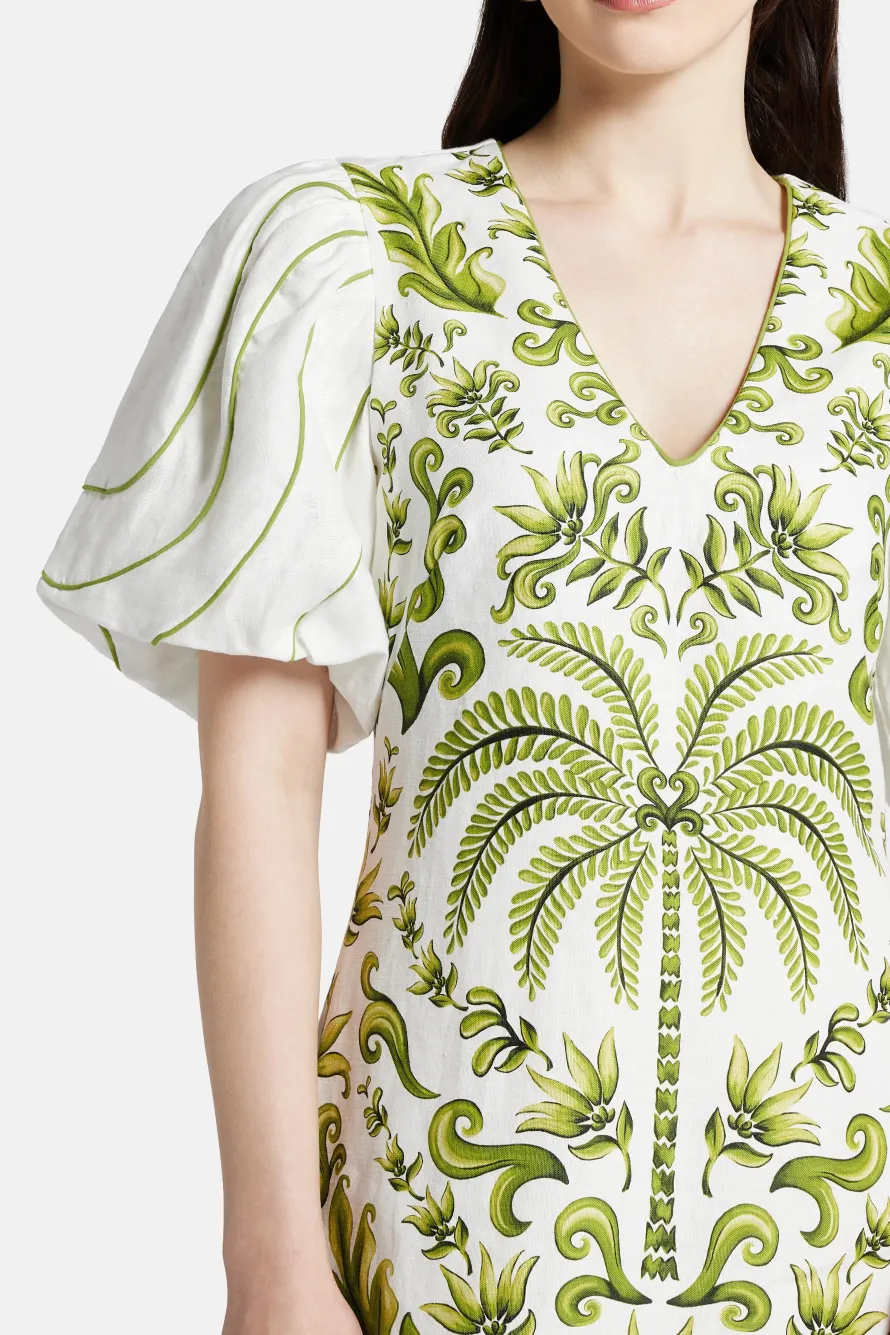 Milani V-Neck Short Sleeve Mini Dress in White and Green