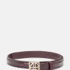Monogram Logo Embossed Belt in Burgundy