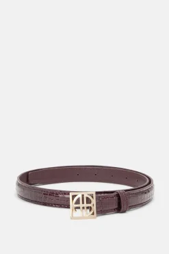 Monogram Logo Embossed Belt in Burgundy