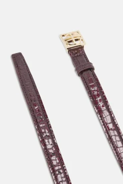 Monogram Logo Embossed Belt in Burgundy