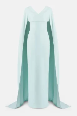 Morgan V Neck Cape Evening Dress in Blue