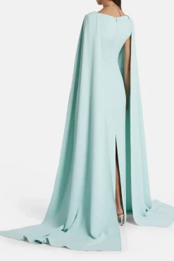 Morgan V Neck Cape Evening Dress in Blue