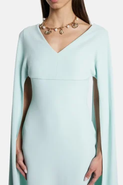 Morgan V Neck Cape Evening Dress in Blue
