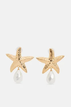 Mottled Sea Star Pearl Stud Earrings in Gold