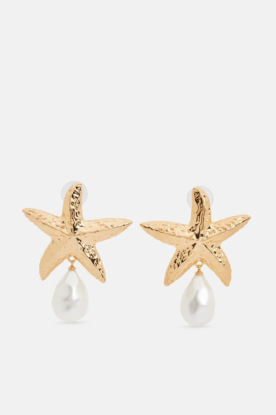 Mottled Sea Star Pearl Stud Earrings in Gold
