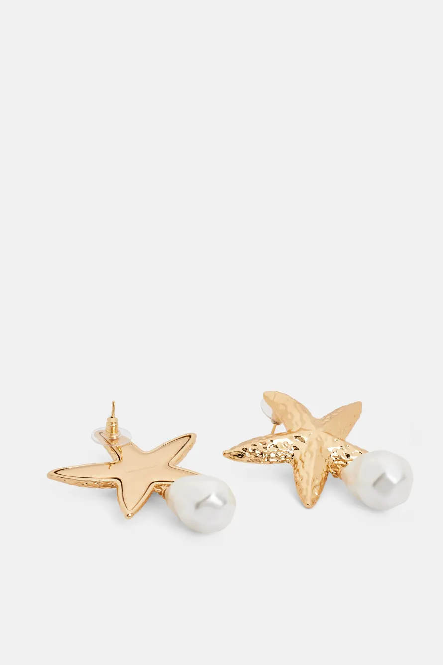 Mottled Sea Star Pearl Stud Earrings in Gold