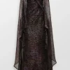 Mystery Voile Metallic Cape Evening Gown