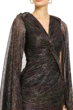 Mystery Voile Metallic Cape Evening Gown