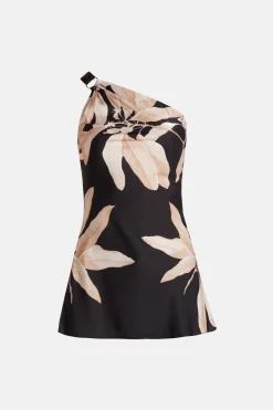 Niru Floral One Shoulder Top in Black