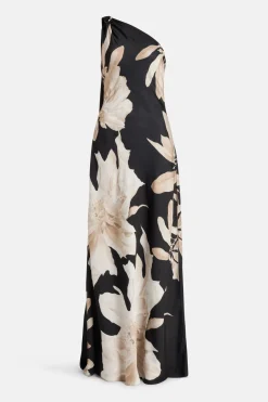 Niru Floral One Shoulder Maxi Dress in Black