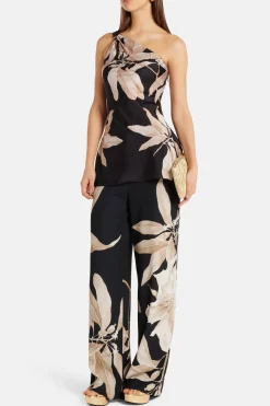 Niru Floral One Shoulder Top in Black