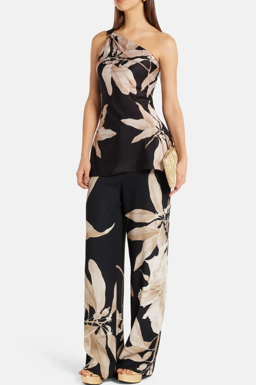 Niru Floral One Shoulder Top in Black