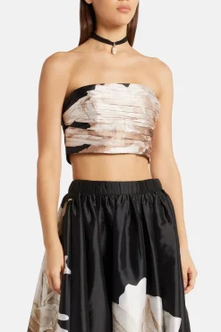 Niru Floral Ruched Bustier Top in Black