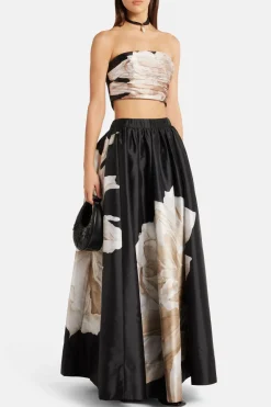 Niru Floral Ruched Bustier Top in Black
