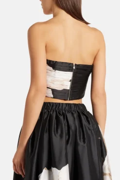 Niru Floral Ruched Bustier Top in Black