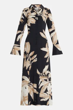 Niru Floral Shirt Maxi Dress in Black