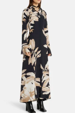 Niru Floral Shirt Maxi Dress in Black