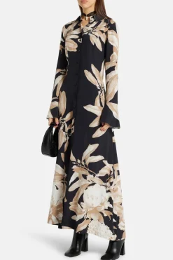 Niru Floral Shirt Maxi Dress in Black