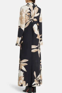 Niru Floral Shirt Maxi Dress in Black