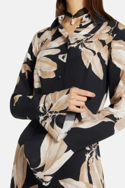 Niru Floral Shirt Maxi Dress in Black