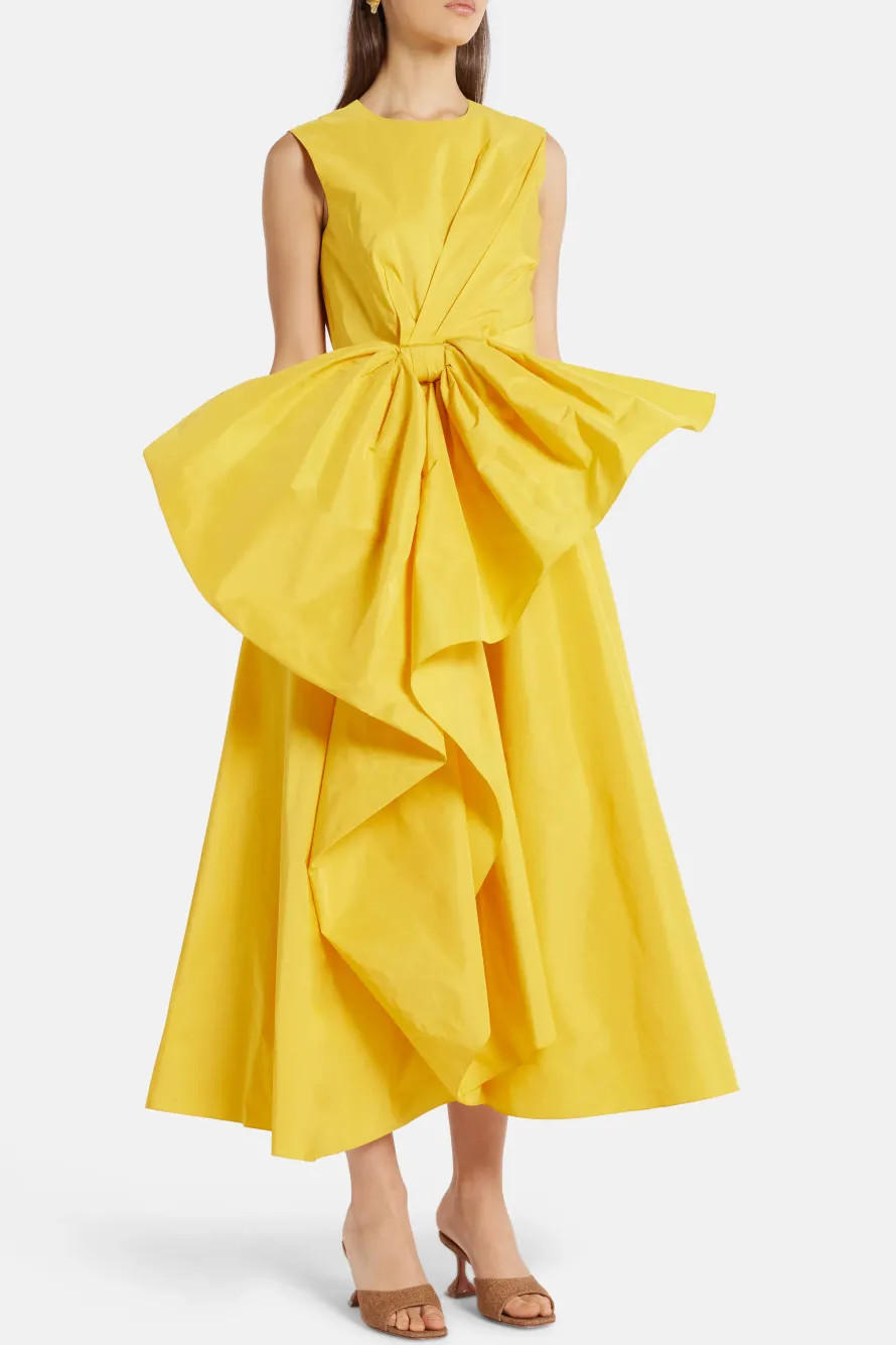 Nura Taffeta Bow Maxi Dress in Yellow