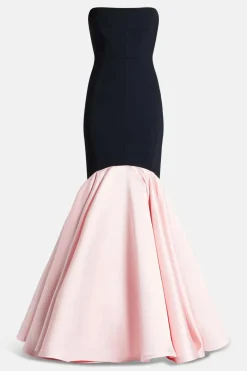 Off Shoulder Evening Gown in Black and Pink