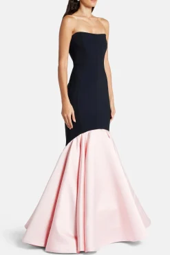 Off Shoulder Evening Gown in Black and Pink