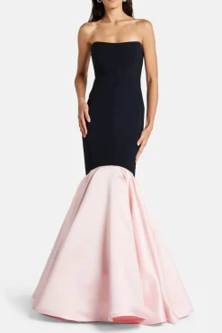 Off Shoulder Evening Gown in Black and Pink