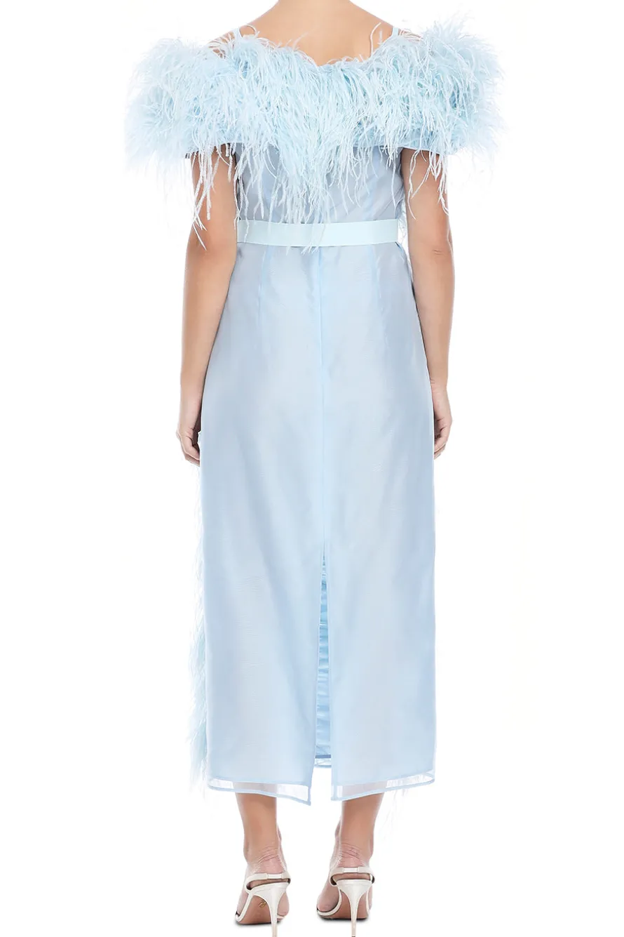 Off Shoulder Feather Embroidered Dress