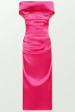Off-Shoulder Satin Midi Dress