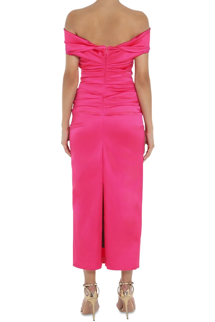 Off-Shoulder Satin Midi Dress
