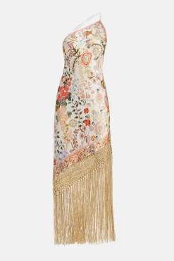 One Shoulder Maxi Dress With Fringe Hem