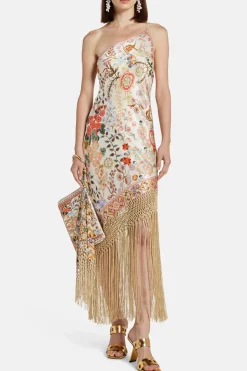 One Shoulder Maxi Dress With Fringe Hem