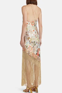 One Shoulder Maxi Dress With Fringe Hem