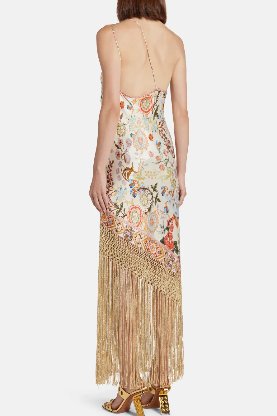 One Shoulder Maxi Dress With Fringe Hem