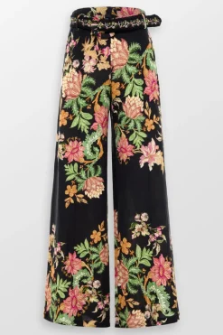 Pahi Floral Flared Pants With Buckle Belt