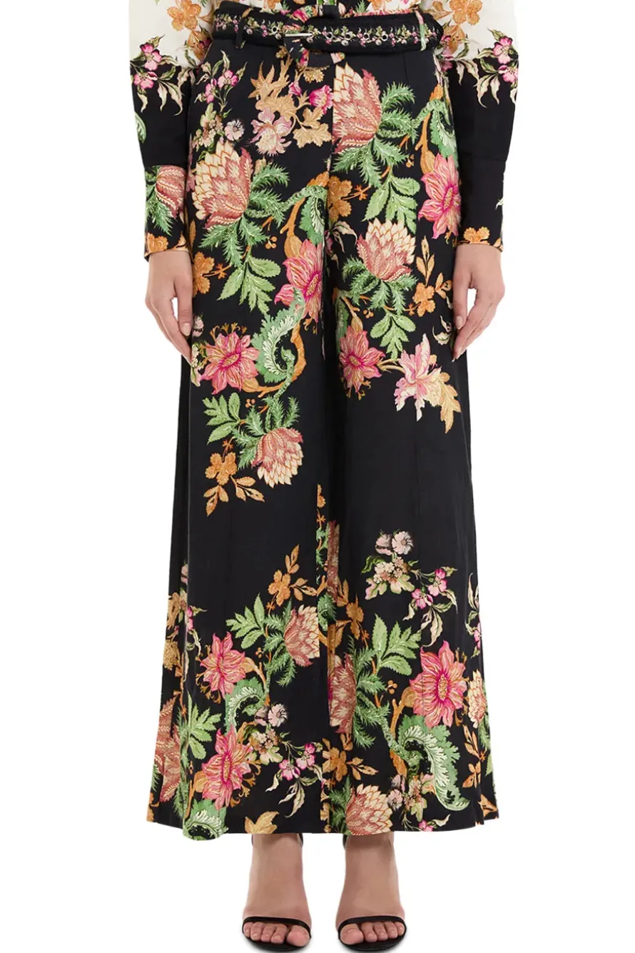 Pahi Floral Flared Pants With Buckle Belt