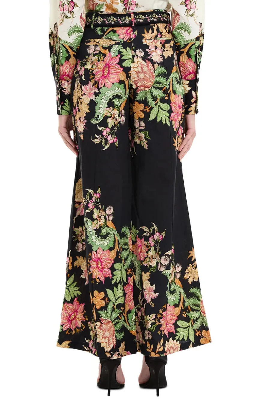 Pahi Floral Flared Pants With Buckle Belt