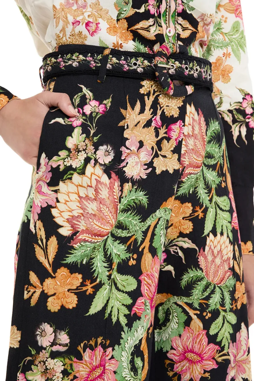 Pahi Floral Flared Pants With Buckle Belt