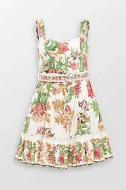 Pahi Floral Mini Dress With Handcrafted Button And Belt