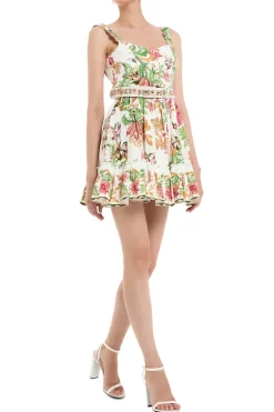 Pahi Floral Mini Dress With Handcrafted Button And Belt