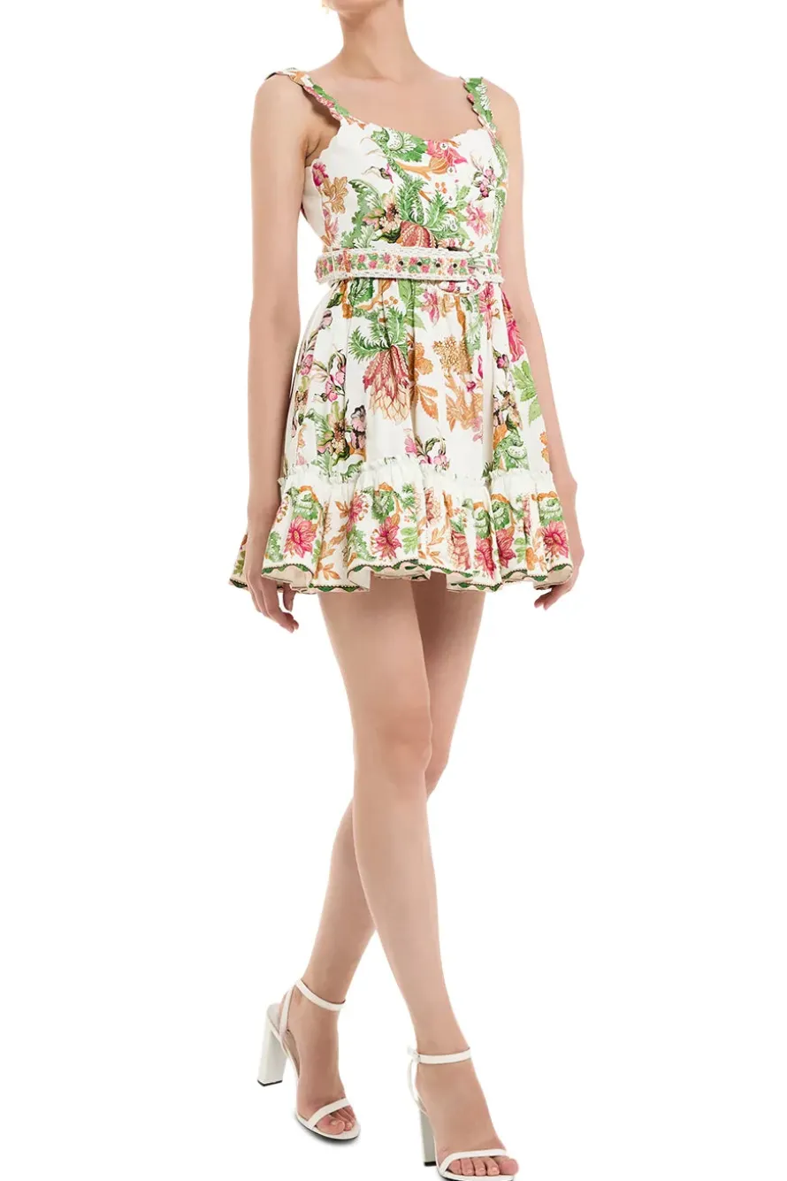 Pahi Floral Mini Dress With Handcrafted Button And Belt