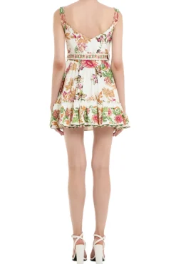 Pahi Floral Mini Dress With Handcrafted Button And Belt