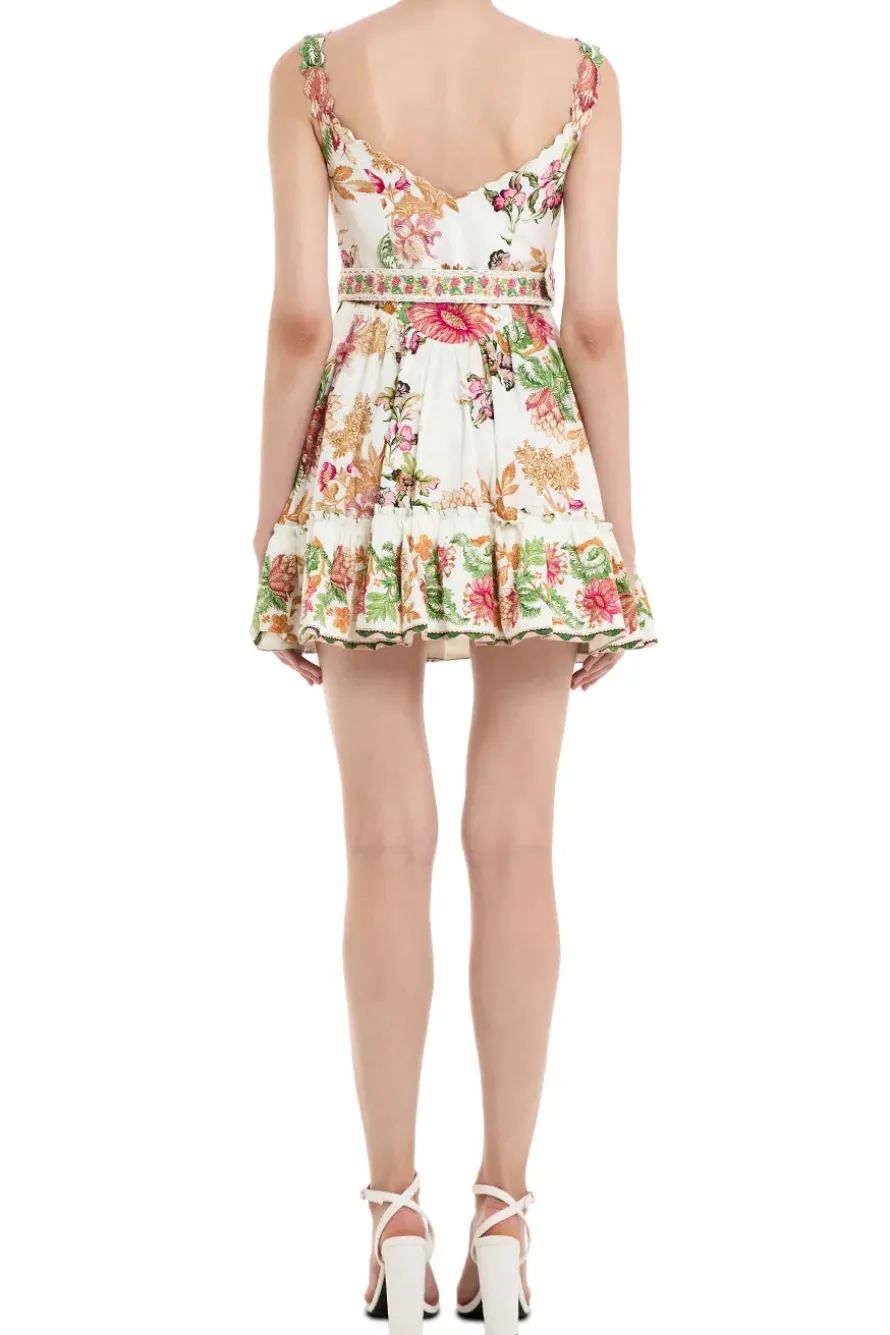 Pahi Floral Mini Dress With Handcrafted Button And Belt