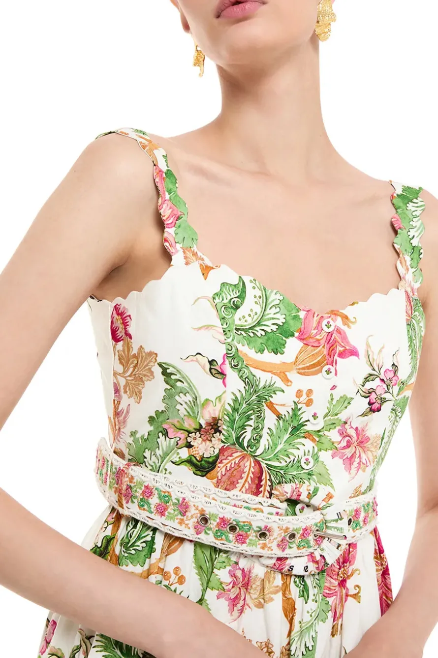 Pahi Floral Mini Dress With Handcrafted Button And Belt