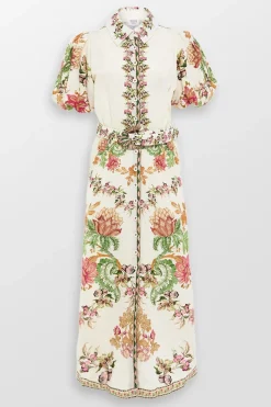 Pahi Floral Shirt Maxi Dress Handcrafted Buttons And Belt